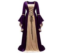 Mifeiwukawa Renaissance Costume Women Medieval Velvet Dress Irish Vintage Victorian Faire Costumes Party Halloween (Purple, S)