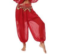 Mifeiwukawa Women's Belly Dance Harem Pants with Side Split Sequin Detail Shiny Yoga Trousers for Arabic Halloween Party Comfortable Elastic Waist (02#red, One Size)