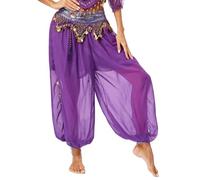 Mifeiwukawa Women's Belly Dance Harem Pants with Side Split Sequin Detail Shiny Yoga Trousers for Arabic Halloween Party Comfortable Elastic Waist (02#Purple, One Size)