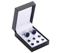 mifengda Blue Silver Tuxedo Studs and Cufflinks Set, Mens Cufflinks and Cuff Studs Set Cuff Links Stainless Steel Tux Buttons with Box for Tuxedo Shirts Wedding Business Gift(Blue), Medium