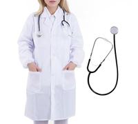 mifengdaer Scientist Doctor Costume Women Men Halloween White Long Sleeve Lab Coats Unisex Lab Coat Adult Scientist Costume Accessories with Stethoscope for Science Doctor Nurse Student (4XL)