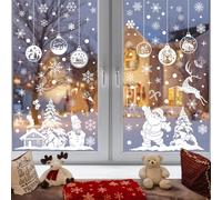 Mifferer 260 Christmas Window Stickers, 9 Sheet Peeping White Snowflakes,Christmas Tree, Santa Claus Window Clings PVC Static Stickers for Xmas Christmas Window Display Christmas Decorations