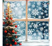Mifferer Christmas Window Stickers, 10 Sheet Peeping White Snowflakes Window Clings PVC Staic Stickers for Christmas Window Display Xmas Christmas Decorations