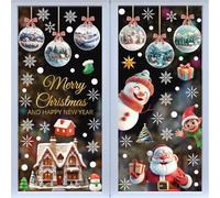 Mifferer Christmas Window Stickers, 9 Sheet Snowflakes,Christmas Tree, Santa Claus, Bear Window Clings PVC Static Stickers for Christmas Window Display Xmas Christmas Decorations