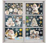 Mifferer Christmas Window Stickers, 9 Sheet White Snowflakes,Christmas Tree, Santa Claus, Bear Window Clings PVC Static Stickers for Xmas Christmas Window Display Christmas Decorations