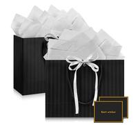 Mifferer Gift Bag for Presents, Medium Birthday Gift Bag, Black Paper Bags, Womens Mens Present Bag with Handles for Birthday Valentines Celebrations Party Wedding Bridesmaid Christmas New Years Eve