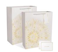 Mifferer Gift Bags for Present, 2 Pack Large (32 x 10 x 26 cm) with 2 Cards, Grey, Birthday, Wedding, Baby Shower, Bachelor Party, Back To School, Christmas, Congratulations