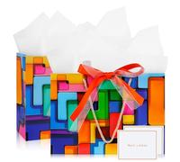 Mifferer Gift Bags for Present, 2 Pack Medium Gift Bag with 2 Wrappers and 2 Cards, Paper Gifts Bags Shopping Bags with Handles for Women Men Birthday Wedding Party Christmas Bags 20x10x28 cm