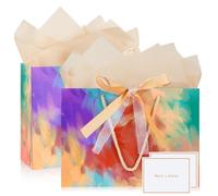 Mifferer Gift Bags for Present, 2 Pack Medium Gift Bag with 2 Wrappers and 2 Cards, Paper Gifts Bags Shopping Bags with Handles for Women Men Birthday Wedding Party Christmas Bags 20x10x28 cm