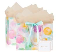 Mifferer Gift Bags for Present, 2 Pack Medium Gift Bag with 2 Wrappers and 2 Cards, Paper Gifts Bags Shopping Bags with Handles for Women Men Birthday Wedding Party Christmas Bags 20x10x28 cm