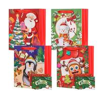 Mifferer Gift Bags for Presents, 4 Pack Multipack Christmas Medium Gift Bag Cards, Kids Adult Gift Present Bag, Shopping Bag for Holiday Xmas Event Party, 23×18×10 cm