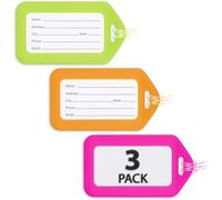 Mifflin - Luggage Tags for Suitcases - Neon, 3 PK - TSA Approved Travel Tags for Luggage - Bulk Baggage Identifier - Suitcase Labels for Airline Travel, Backpack & Cruise Accessories