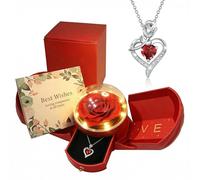 Mifgra Preserved Rose Jewelry Gift Box with Heart Necklace - Eternal Rose LED Light Gift Set for Women, Perfect for Valentine's Day, Birthday, Mother's Day, for Her, Girlfriend, Wife, Mom