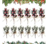 MIFKLMV 12Pcs Christmas Artificial Berries Red Stems Christmas Picks Spray Artificial Pine Cones Holly Stem Craft for Tree Decorations, DIY Wreath Garland Gift Wrapping