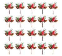 MIFKLMV 20 Pack Artificial Pine Picks Cones Christmas Pines Needles Holly Berry Stems Decor,Xmas Foliage Berries Holly Bouquets Craft Flower Wreath Decor