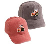MIFKLMV 2PCS Kids' Sun Hats, Tractor Embroidered Baseball Caps, Adjustable Children's Snapback Caps, Cotton-Washed Vintage Cowboy Hats, UV-Protective Sun Hats for Boys and Girls, Ages 2-8Years Old-A