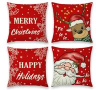 MIFKLMV 4 Pcs Christmas Velvet Cushion Covers, Christmas Pillow Cover, Chrimbo Decorations Pillowcase, Chrimbo Deer Santa Claus for Home Decoration, 40x40cm