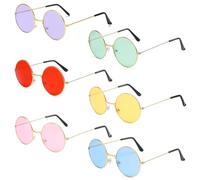 MIFKLMV 6Pcs Hippy Specs Round Glasses for Cosplay Festival Sunglasses John Lennon Glasses Circle Metal Frame Sunglass Small Hippie Style Multicolor Glasses for Women Men