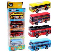 MIFKLMV Bus Toy Double Decker Bus, 4pcs Pull-Back Model City Car Toy for Kids Alloy Diecast Toy Vehicles Birthday Gift for Kids Grils and Boys