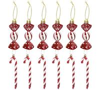 MIFKLMV Candy Cane Christmas Tree Decoration Christmas Decor Plastic Candy Cane Ornaments Glitter Xmas Decoration with Golden Rope - Red 12 Pcs
