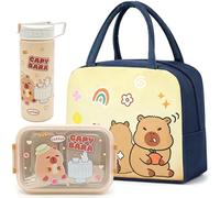 MIFKLMV Capybara Insulated Lunch Bag Set, Childrens Capybara Lunch Box Set, 800ml Bento Box and 500ml Leak Proof Water Bottle, for School Work Picnic Travel Beach, Gifts for Children-B