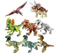 MIFKLMV Dinosaur Block Toy Set, 8Pcs Toy Dinosaurs Figures, Realistic Dinosaur Toys, Collection Spinosaurus Pterodactyl Triceratops Velociraptor, Dino Party Bag Fillers Gifts for Kids -A