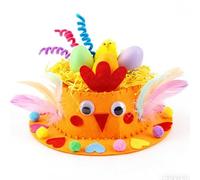 MIFKLMV Easter Bonnet Kit, DIY Easter Bonnet Craft Kit for Kids, Felt Hats with Bunny, Eggs & Reusable Decorations, Easter Hats Decor, Kids DIY Art & Craft, Orange