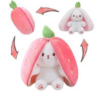 MIFKLMV Easter Plush Bunny Toy, Soft Rabbit Plush Doll 9.8 in Strawberry Plushies Doll, Cute Cuddly Stuffed Animals Rabbit Muppet Toys Birthday Easter Gifts for Kids Girls Boys (Pink Ears)