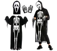 MIFKLMV Halloween Horror Costumes, Adults Kids' Skeleton Costumes, with Spooky Scream Masks, Bone Gloves & Jumpsuits, Skeleton Sets, Perfect for Halloween Festivities