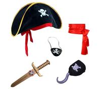 MIFKLMV Kids Pirate Costume Set, Captain Dress Up Costume Accessories with Pirate Hat, Hook, Eye Patch, Plastic Sword, Red belt, for Boys Girls Fancy Dress for Kids Halloween Costumes