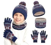 MIFKLMV Kids Winter Hat Scarf and Gloves Set, 3 in 1 Thermal Knit Hat Scarf Gloves with Double Layer Fleece Lining, Snow Pattern Cold Weather Set for Kids Boys Girls 2-7 Years