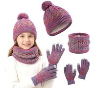 MIFKLMV Kids Winter Hat Scarf and Gloves Set, 3 in 1 Thermal Knit Hat Scarf Gloves with Double Layer Fleece Lining, Snow Pattern Cold Weather Set for Kids Boys Girls 2-7 Years-B