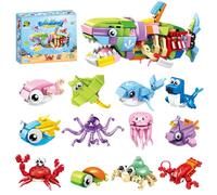 MIFKLMV Mini Building Blocks Party Favors for Kids, 12 in 1 Ocean Animal Blocks Building Sets, Tiny Marine Ocean Building Toys, Valentines Birthday for Boys and Girls
