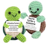 MIFKLMV Mini Funny Positive Turtle Gifts, 2Pcs Positive Turtle, Small Handmade Crochet Animals Cute Stuff, Turtle Inspirational Gifts for Women Men Birthday Presents