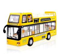 MIFKLMV Yellow Bus Toy Double Decker Bus, Scale Pull-Back Model City Car Toy for Kids Alloy Diecast Toy Vehicles Metal Die Cast Free Wheeling Action Model Birthday Gift for Kids Grils and Boys