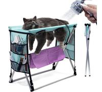 MIFNRO Cat Grooming Table - Foldable Hammock with 4 Nail Trimming Leg Holes, 3 Drawstring Straps (Aid Adaptation), Drainable Mesh, Lightweight, Holds Up to 13 lbs (Green)