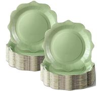 Mifoci 100 Pcs Sage Green Paper Plates 9 Inches Scalloped Edge Disposable Serving Tray Dessert Platters for Wedding Birthday Party Baby Shower Bridal Supply
