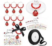 Mifoci 12 Set Ladybug Baby Shower Wine Charms Lady Bug Baby Shower Decorations a Little Bug Is on the Way Gift Cards with Wine Charms for Stem Glasses Champagn Party Favors for Guests