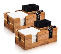 Mifoci 2 Pcs Acacia Bar Caddy with 5 Compartments, Wooden Bar Napkin Holder Organizer Cocktail Straws and Toothpicks Condiments for Home Office Kitchen Countertop(10.6 L x 5.5 W)