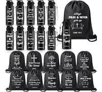 Mifoci 20 Pcs 17oz Christian Religious Plastic Water Bottle and Drawstring Backpack Set 10 Reusable Sport Bottle 10 Sport Gym Goodie Gift Bag for Women Men Christian Church Gifts Bible Employee