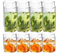 Mifoci 20 Sets Square Glass Cups 8 Oz, 13 oz Square Drinking Glasses Clear Highball Modern Glassware Tumbler Mixed Drinkware Sets with Glass Straws and Cleaning Brushes for Cocktail Coffee Juice Beer