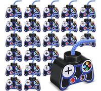 Mifoci 24 Pcs Plastic Video Game Party Cups with Straw and Lid 10oz Gamer Birthday Themed Drink Cups 7th Video Game Party Favors for Kids Toddlers Gamer Birthday Supplies (Blue)
