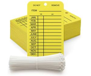 Mifoci 25 Pcs Fire Extinguisher Monthly Inspection Tags with Adjustable Ties Yellow Plastic Extinguisher Service Tag Safety Record Labels for Indoor Outdoor Workplace Safety Compliance 4 x 2.5 Inch
