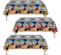 Mifoci 3 Pcs Monster Truck Birthday Party Tablecloths Monster Machine Table Covers Large Plastic Disposable 108 x 54 Inches for Truck Theme Kid's Boys Birthday Shower Party Supplies (Classic)