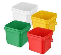Mifoci 4 Pcs Plastic Bucket 5 Quart Square Cleaning Bucket Utility Small Pail with Handle for House Cleaning Storage Livestock Feeding Car Washing (Red,Yellow,White,Green)