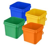 Mifoci 4 Pcs Plastic Bucket 5 Quart Square Cleaning Bucket Utility Small Pail with Handle for House Cleaning Storage Livestock Feeding Car Washing (Yellow,Blue,Green,Orange)