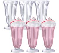 Mifoci 6 Pcs Milkshake Glasses 16 oz Old Fashioned Soda Glasses Footed Ice Cream Cups Clear Thick Plastic Fountain Cups for Juice Sundae Milk Tropical Drinks Party