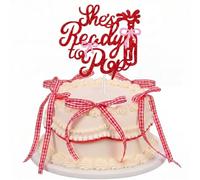 Mifoci 7 Pcs She's Ready to Pop Baby Shower Decorations Set - Cake Topper, Gingham Bow Ribbons & Party Banner for Mom to Be Baby Shower Party Supplies