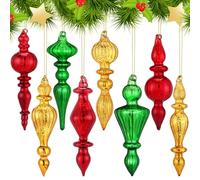 Mifoci 8 Pcs 6 Inch Mercury Glass Finial Christmas Ornaments Hanging Christmas Finials Glass Ornaments Assorted Mercury Decor for Vintage Holiday Xmas Tree Decoration(Red, Gold, Green)