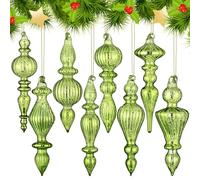 Mifoci 8 Pcs 6 Inch Mercury Glass Finial Christmas Ornaments Hanging Christmas Finials Glass Ornaments Assorted Mercury Decor for Vintage Holiday Xmas Tree Decoration(Fresh Green)